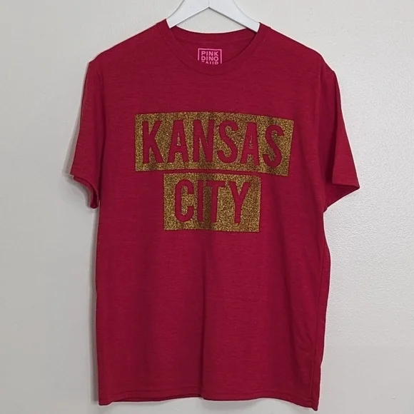 Pink Dinosaur Boutique Women's Small Red Gold Foil Kansas City T-shirt - Picture 5 of 6